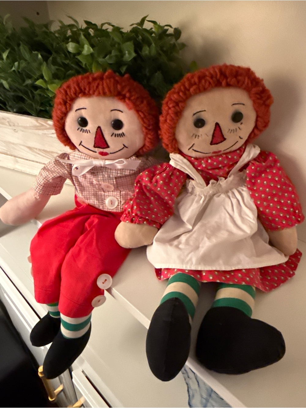 Vintage Raggedy Ann & Andy Style Handmade Cloth Dolls Country Farmhouse Decor - Picture 2 of 16